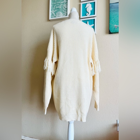 VICI Crewneck Fringe Trim Drop Shoulder Sweater Dress Cream X Large - Picture 6 of 10